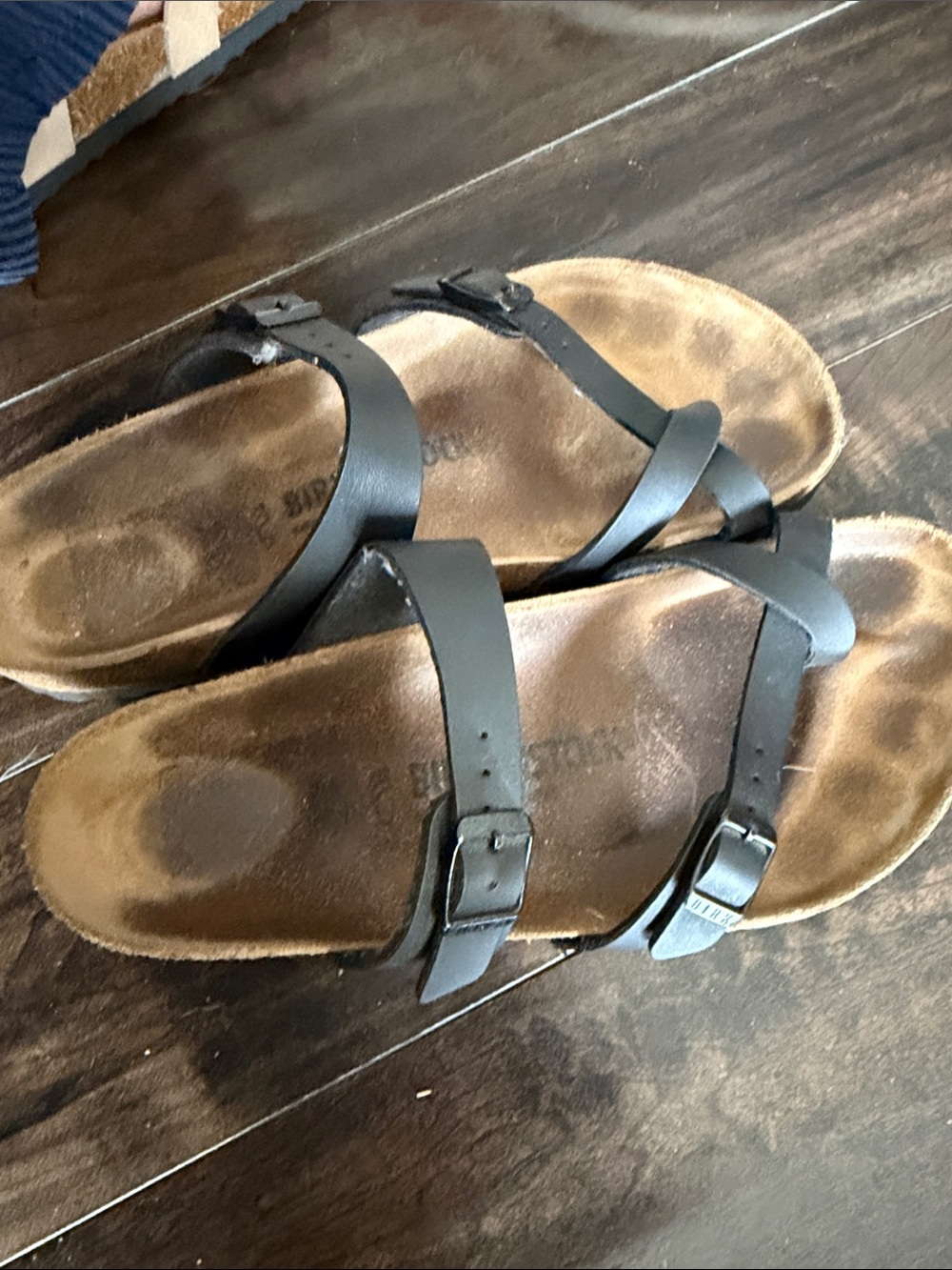 Birkenstock Black Two-Strap Buckle Footbed Sandals